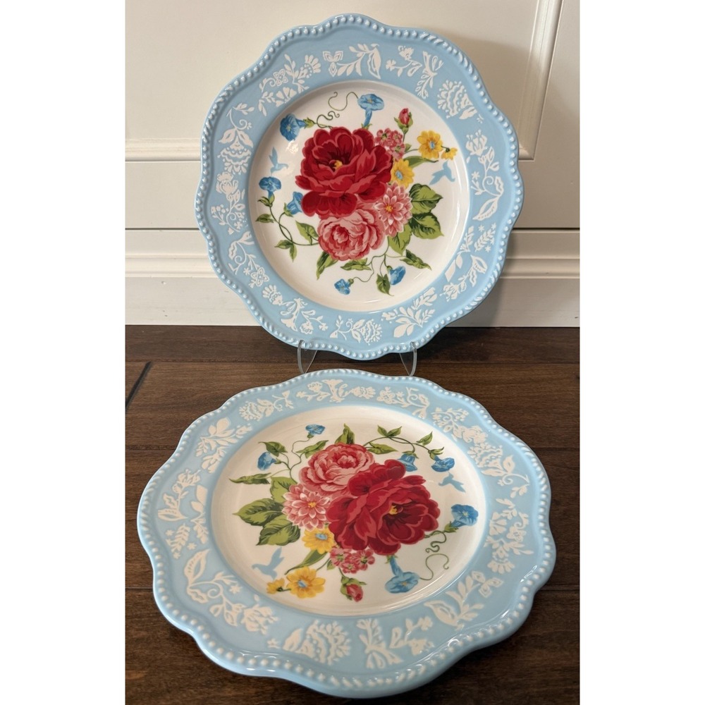 The Pioneer Woman SWEET ROSE 10.98" Scalloped Dinner Plates  Lot of 2 NEW!